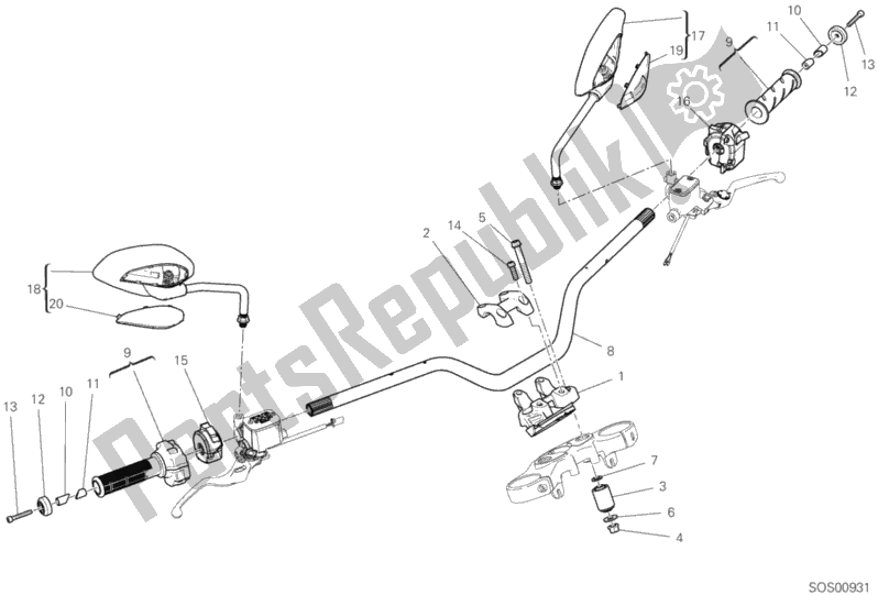 All parts for the Handlebar of the Ducati Scrambler 1100 Special Thailand USA 2019